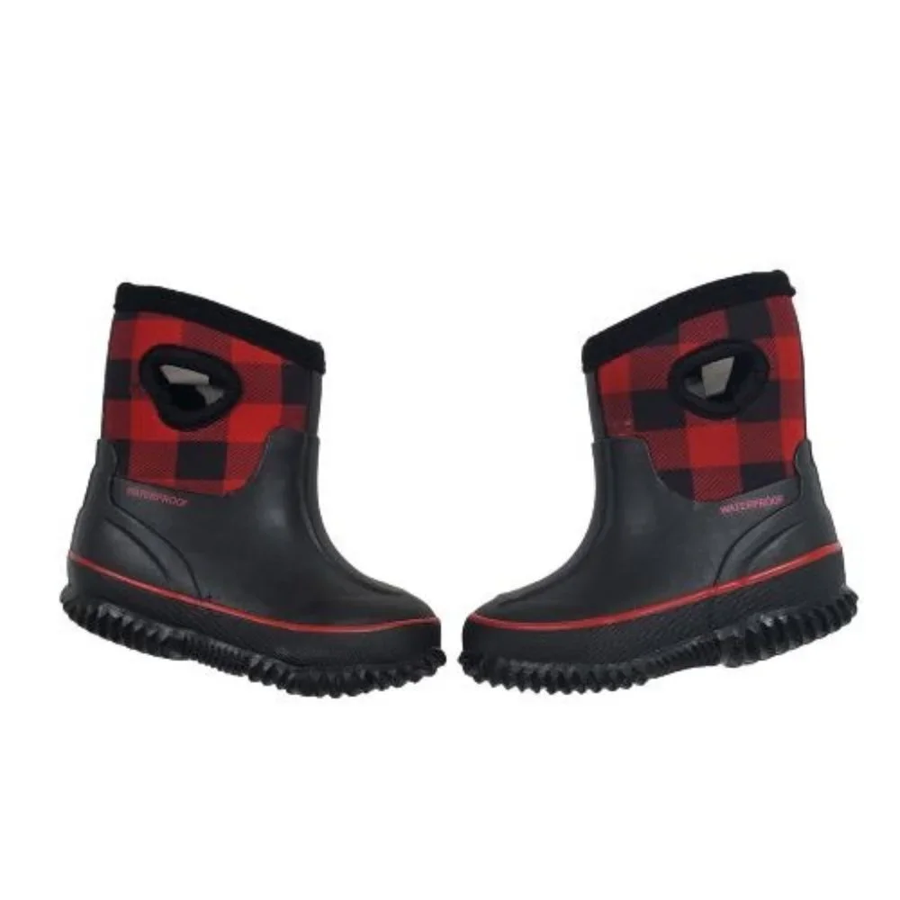 Cat & Jack Unisex Kids‎ Red Buffalo Plaid Waterproof Winter  Snow Boots Size 5/6